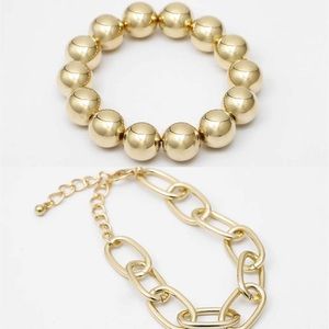 2PC CHUNKY BEADED & PAPERCLIP BRACELET SET